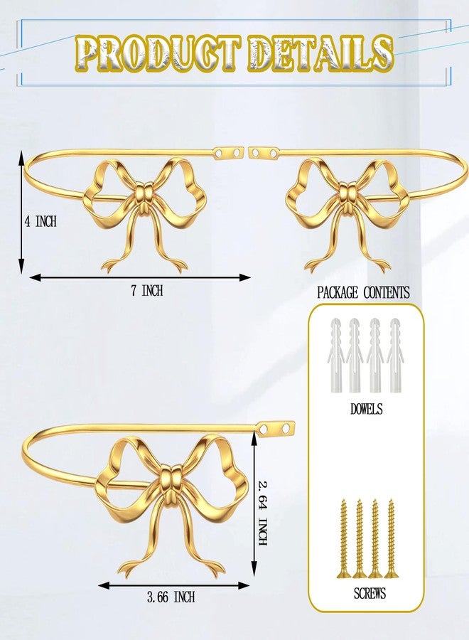 Otoolling 2 Pack Metal Bow Curtain Holdbacks Gold Wall Mounted Curtain Hold Backs Curtains Modern Tiebacks Decorative Window Drapery Tiebacks with Bow Finials for Living Room Bedroom Office Home - Image 2